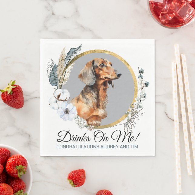 Servilleta De Papel Dachshund Perro Boda Napkins Con Perros Foto (In situ)