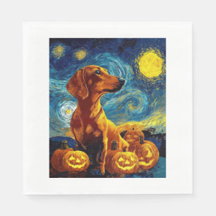 Servilleta De Papel Dachshund Rojo de la noche estrellada de van gogh