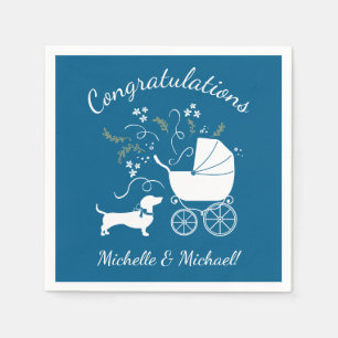 Servilleta De Papel Dachshund Wiener Dog Baby Shower Blue Boy