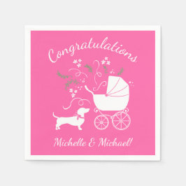 Servilleta De Papel Dachshund Wiener Dog Chica rosa Baby Shower