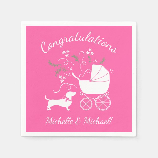 Servilleta De Papel Dachshund Wiener Dog Chica rosa Baby Shower (Anverso)
