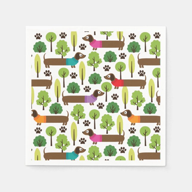 Servilleta De Papel Dachshunds Caminando Por El Parque (Anverso)