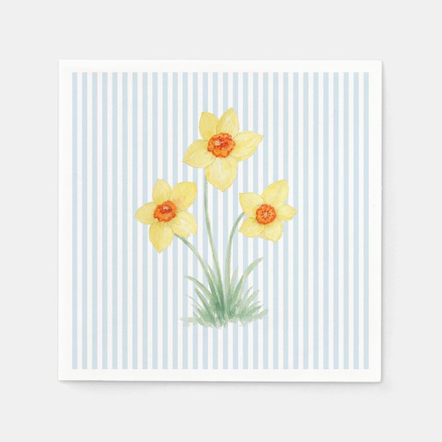 Servilleta De Papel Daffodil Spring Flower Custom Wedding Blue Stripe (Anverso)