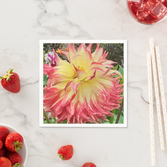 Servilleta De Papel Dahlia rosa y amarilla (In situ)