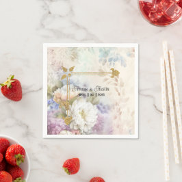 Servilleta De Papel Dahlias blancas con acentos morados y azules