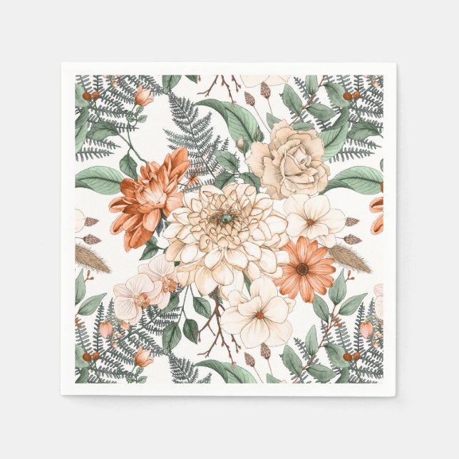 Servilleta De Papel Dahlias daisy helena verdor melocotón blanco román (Anverso)