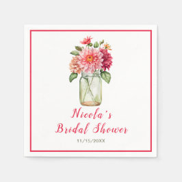 Servilleta De Papel Dahlias rosadas Mason Jar Bridal Shower