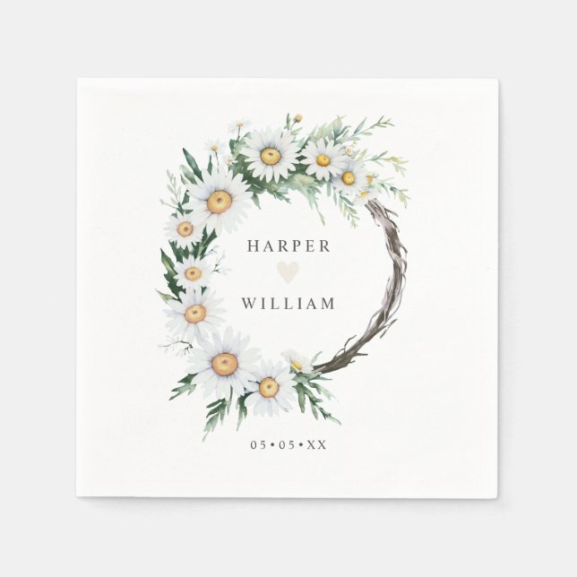 Servilleta De Papel Daisies acuarela boda (Anverso)