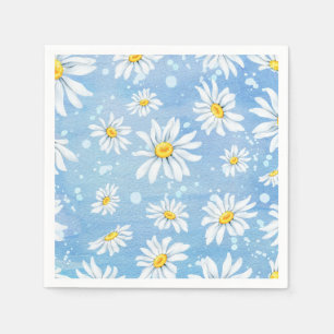 Servilleta De Papel Daisies blancos bonitos sobre azul