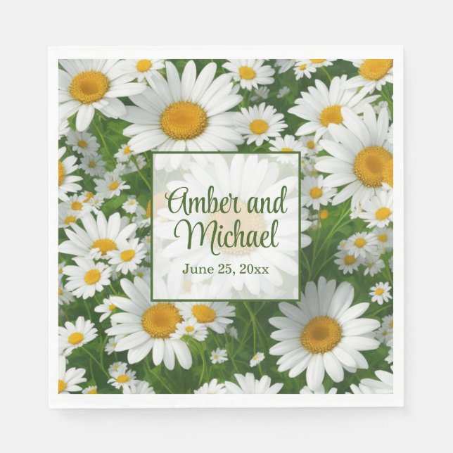 Servilleta De Papel Daisies blancos florales de primavera verde (Anverso)