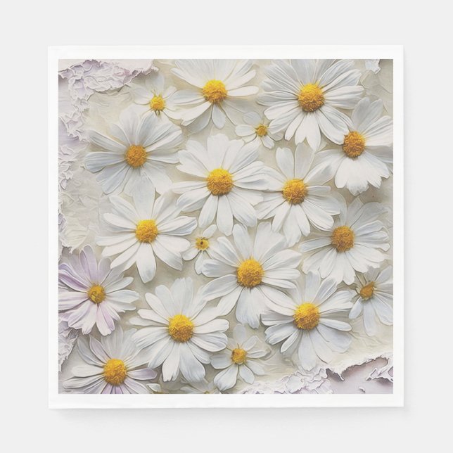 Servilleta De Papel Daisies Blancos Sobre Papel En Peligro (Anverso)