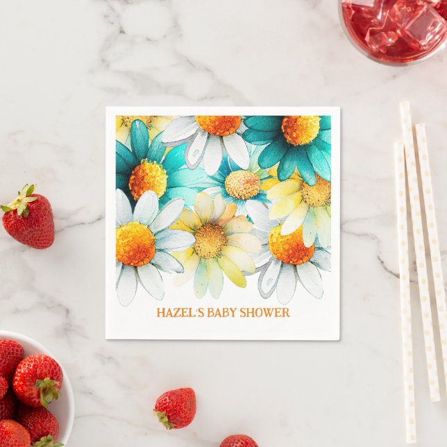Servilleta De Papel Daisies bohemias nombre flor silvestre Baby Shower (In situ)