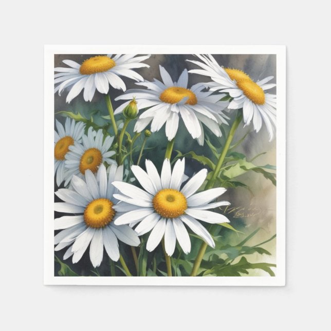 Servilleta De Papel Daisies Bunch of Flowers Elegant Watercolor (Anverso)