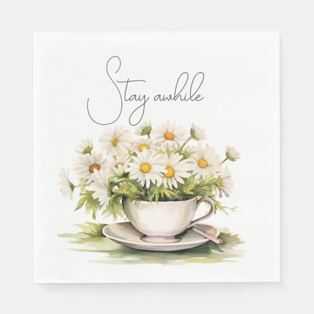 Servilleta De Papel Daisies De Acuarela En Copa De Café Con Texto (Anverso)