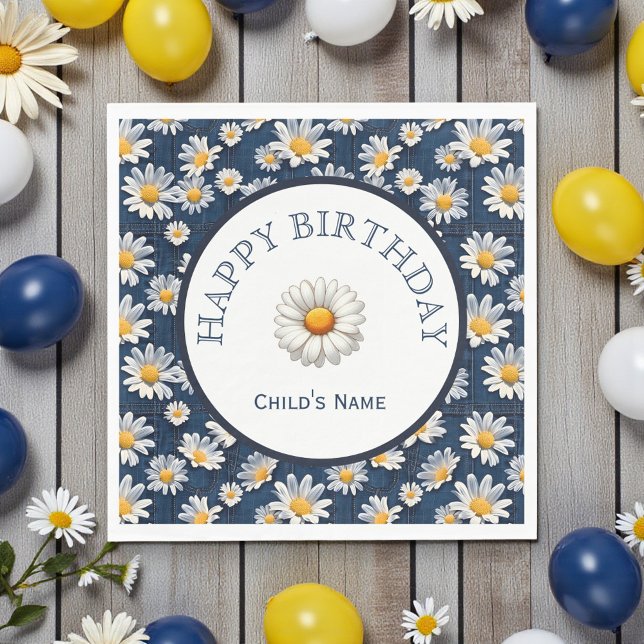 Servilleta De Papel Daisies on Blue Denim Birthday  (Subido por el creador)