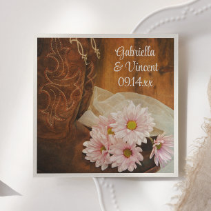 Servilleta De Papel Daisies rosados Cowboy Boots País Boda occidental