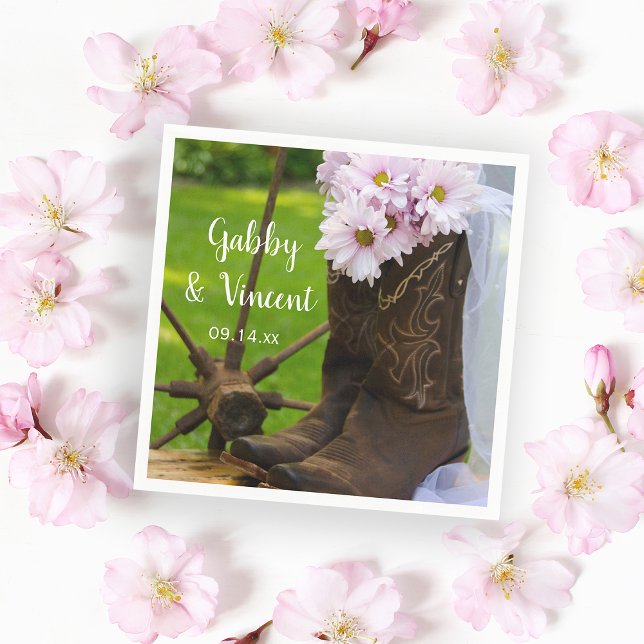 Servilleta De Papel Daisies Rusticos Rosa Boots Boda Occidental (Subido por el creador)