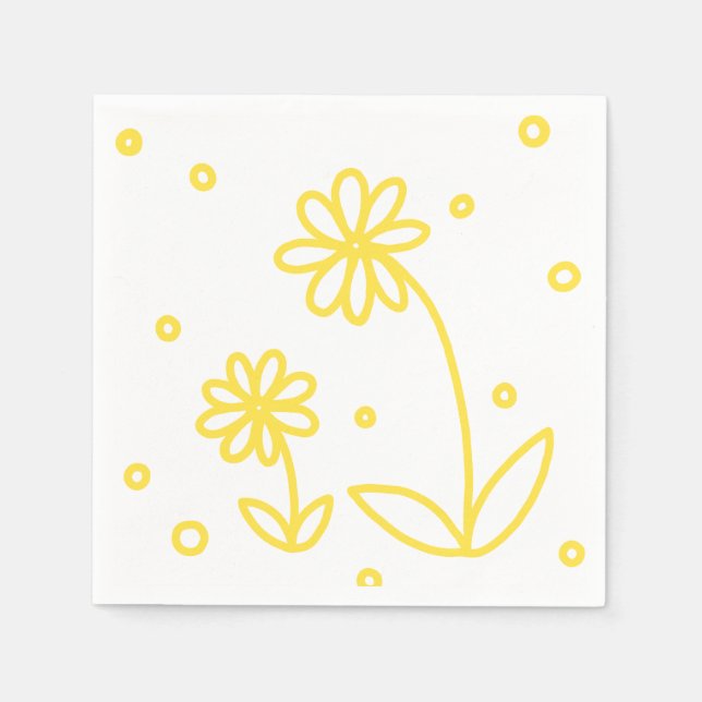 Servilleta De Papel Daisies y puntos 2 - Amarillo limón y blanco (Anverso)