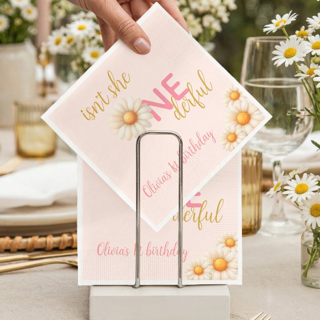 Servilleta De Papel Daisy 1st Birthday Isn't She ONEderful Pink Boho (Daisy 1st Birthday Isn't She ONEderful Pink Boho Napkins)