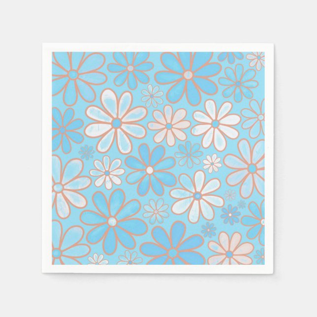 Servilleta De Papel Daisy blanco y azul simple (Anverso)