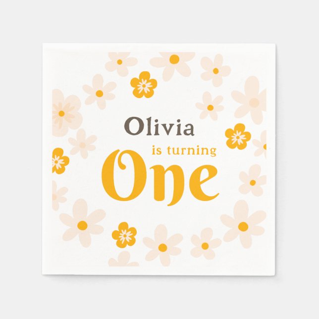 Servilleta De Papel Daisy Boho Floral Primer cumpleaños (Anverso)