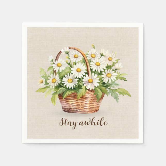 Servilleta De Papel Daisy Bouquet De Acuarela En Cesta (Anverso)