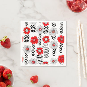 Servilleta De Papel Daisy doodles en rojo y negro