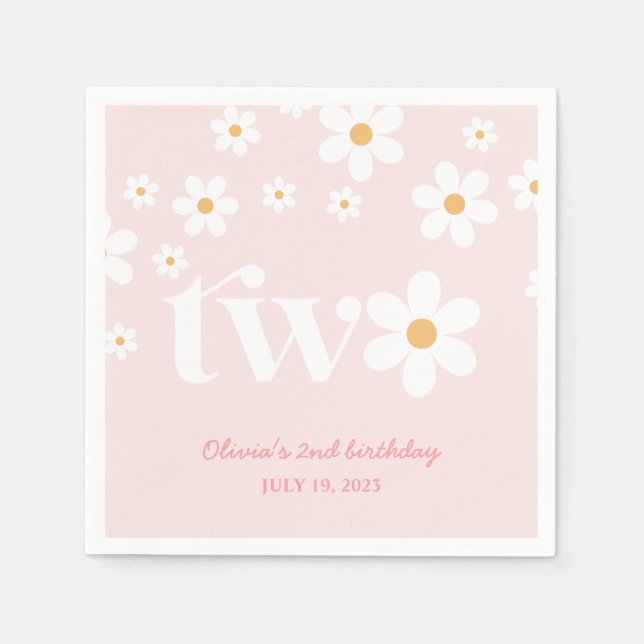 Servilleta De Papel Daisy floral 2º cumpleaños (Anverso)