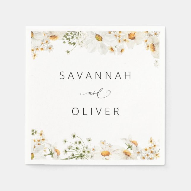 Servilleta De Papel Daisy Floral Name o Monogram Napkins (Anverso)