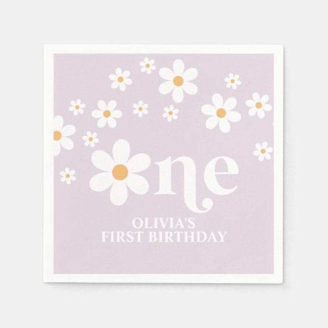 Servilleta De Papel Daisy floral servilletas de primer cumpleaños (Anverso)
