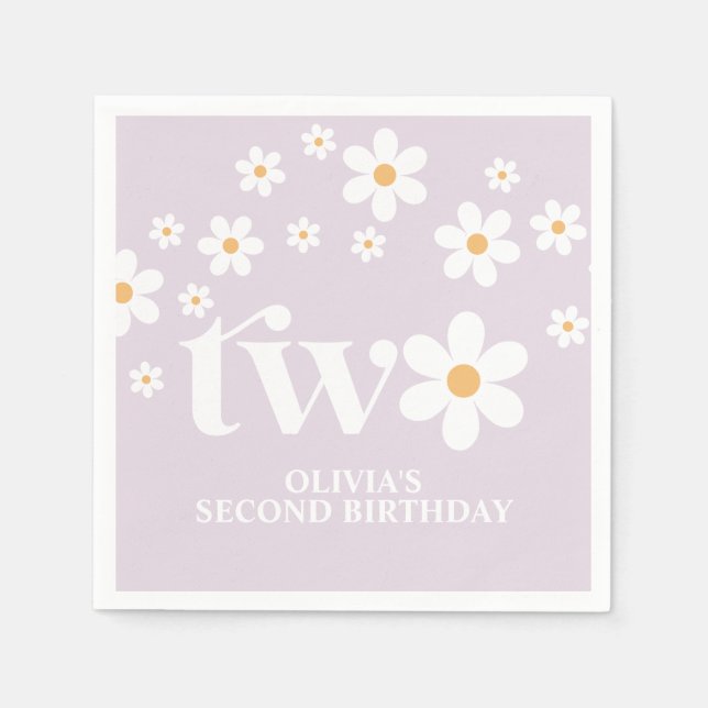 Servilleta De Papel Daisy floral toallas de 2º cumpleaños (Anverso)