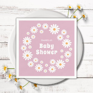 Servilleta De Papel Daisy Flower Wreath Pink Groovy Retro Baby Shower