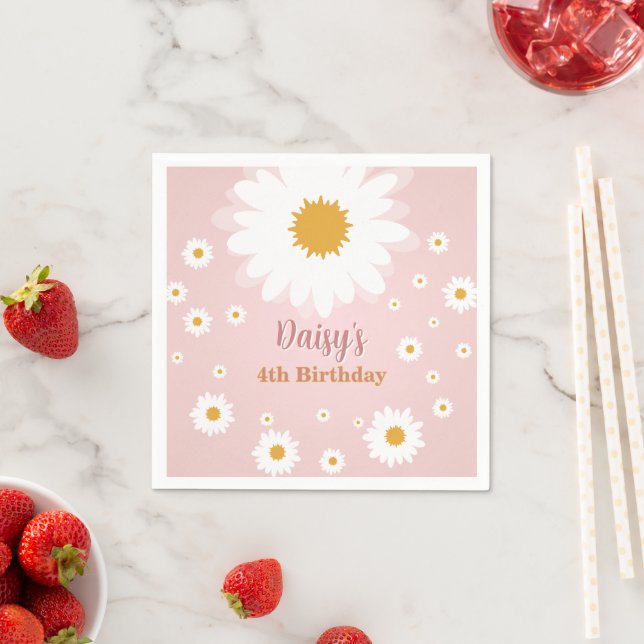 Servilleta De Papel Daisy Pink Any Age Birthday  (In situ)