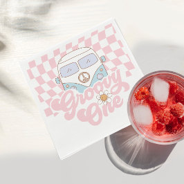 Servilleta De Papel Daisy & Retro Van Pink Groovy Un primer cumpleaños