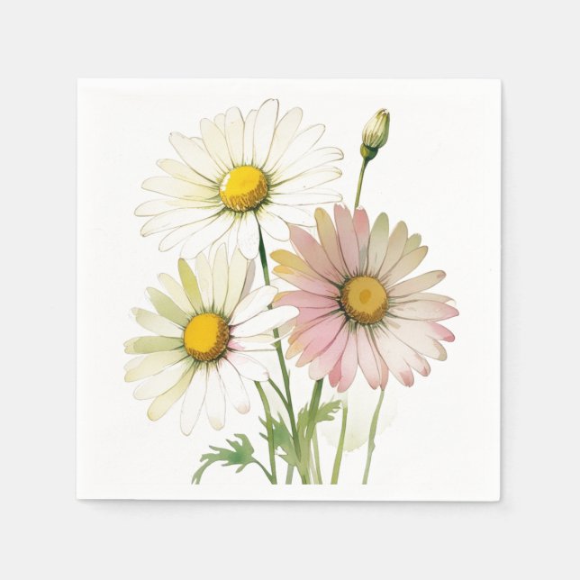 Servilleta De Papel Daisy Watercolor Flower Profesional Moderno (Anverso)