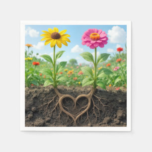 Servilleta De Papel Daisy y Zinnia Raíz Corazón en Jardín