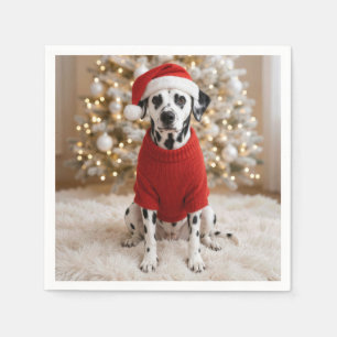 Servilleta De Papel Dálmata de Navidad con suéter rojo