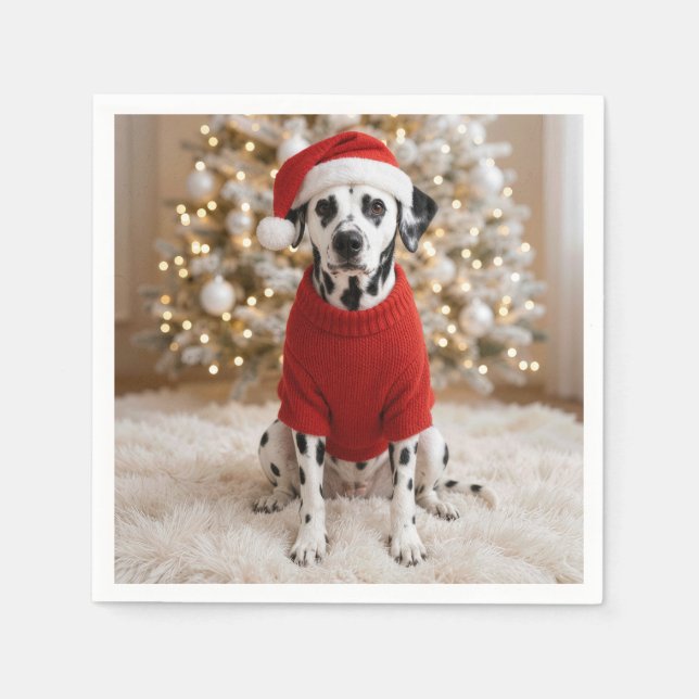 Servilleta De Papel Dálmata de Navidad con suéter rojo (Anverso)