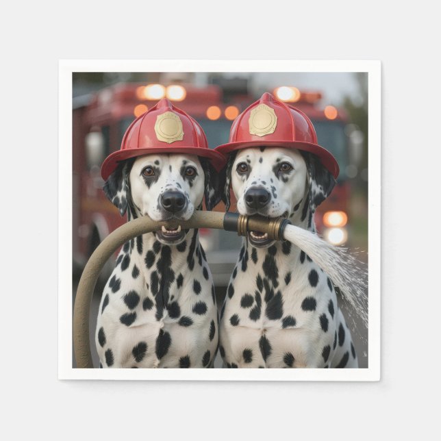 Servilleta De Papel Dalmatian Dogs Holding a Fireman Hose (Anverso)