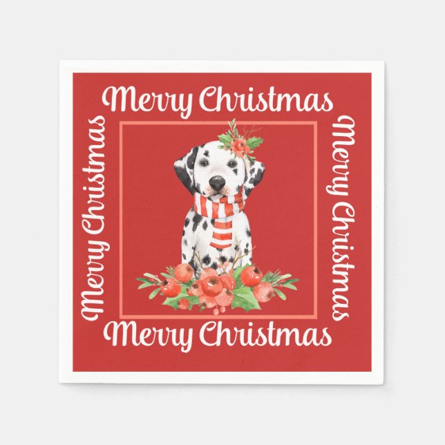 Servilleta De Papel Dalmatian Rojo Feliz Navidad (Anverso)