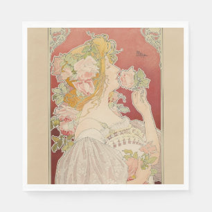 Servilleta De Papel Dama Art Nouveau Belle Époque Rosas Livemont