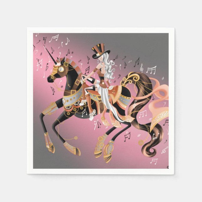 Servilleta De Papel Dama de Steampunk y caballo mecánico (Anverso)