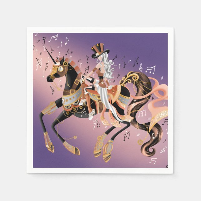 Servilleta De Papel Dama de Steampunk y caballo mecánico (Anverso)