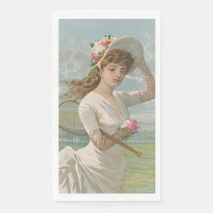 Servilleta De Papel Dama de tenis victoriana con sombrero floreado ant