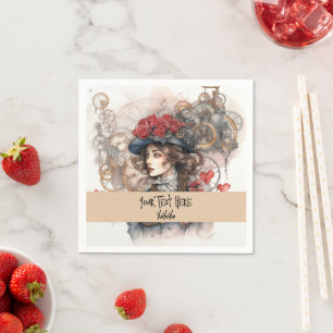 Servilleta De Papel Dama en beso de San Valentín de acuarela steampunk