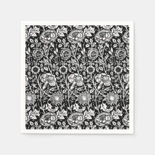 Servilleta De Papel Damascado de Clavel Art Nouveau, Negro y Blanco