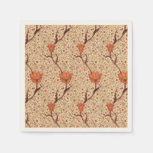 Servilleta De Papel Damascado de Tulipán Art Nouveau, Coral y Beige