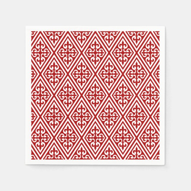 Servilleta De Papel Damasco de la Cruz Medieval - Blanco y rojo profun (Anverso)