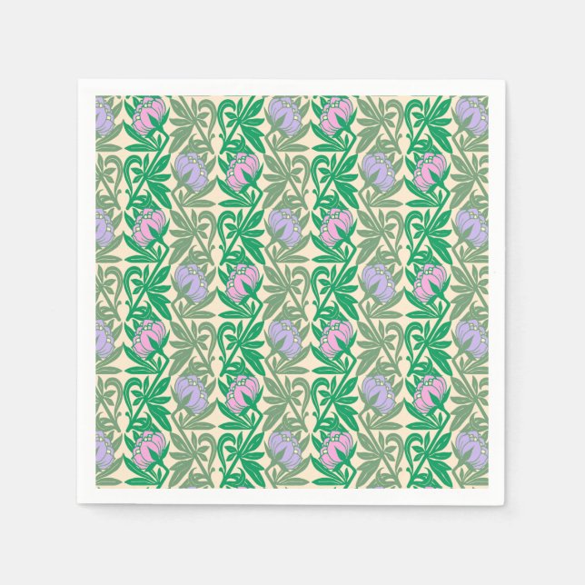 Servilleta De Papel Damasco de nenúfares rosa de estilo Art Nouveau (Anverso)