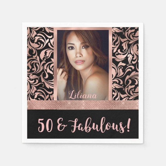 Servilleta De Papel Damasco de oro de cincuenta y fabuloso rosa 50 cum (Anverso)